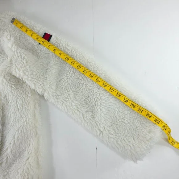 TOMMY HILFIGER White Warm Fuzzy Full Zip Sherpa Jacket WOMEN'S SIZE MEDIUM - Picture 13 of 16